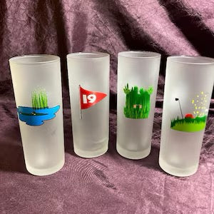 Vintage Frosted Golf Highball Glasses, Set of 4
