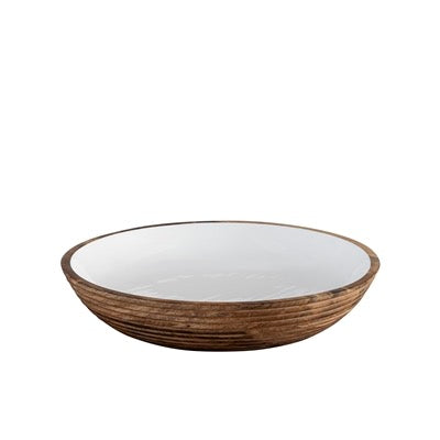 MANGO WOOD LG BOWL - NATURAL & WHITE