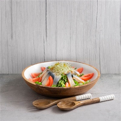 MANGO WOOD LG BOWL - NATURAL & WHITE