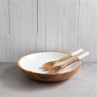 MANGO WOOD LG BOWL - NATURAL & WHITE