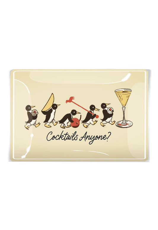 Penguins Marching Cocktails Anyone Decoupage Glass Tray