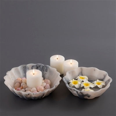 GREY RESIN FLOWER BOWL SET OF 2 - GREY