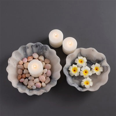 GREY RESIN FLOWER BOWL SET OF 2 - GREY
