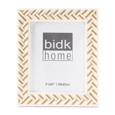 8X10” WHITE RESIN CRISS CROSS PICTURE FRAME - BROWN & WHITE