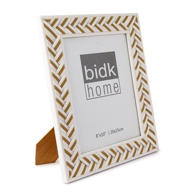 8X10” WHITE RESIN CRISS CROSS PICTURE FRAME - BROWN & WHITE