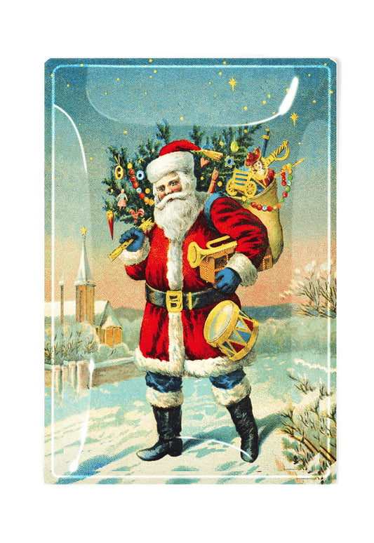 A Merry Christmas Santa With Tree Decoupage Glass Tray