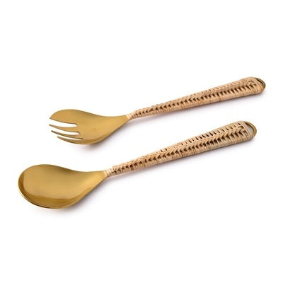 BRASS SALAD SERVERS WITH GIFT BOX - GOLD & NATURAL