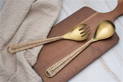 BRASS SALAD SERVERS WITH GIFT BOX - GOLD & NATURAL