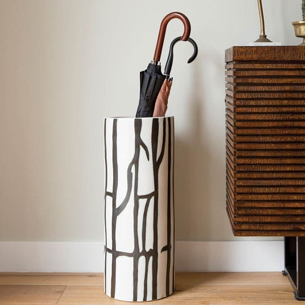 Biella White/Black Umbrella Stand, Large