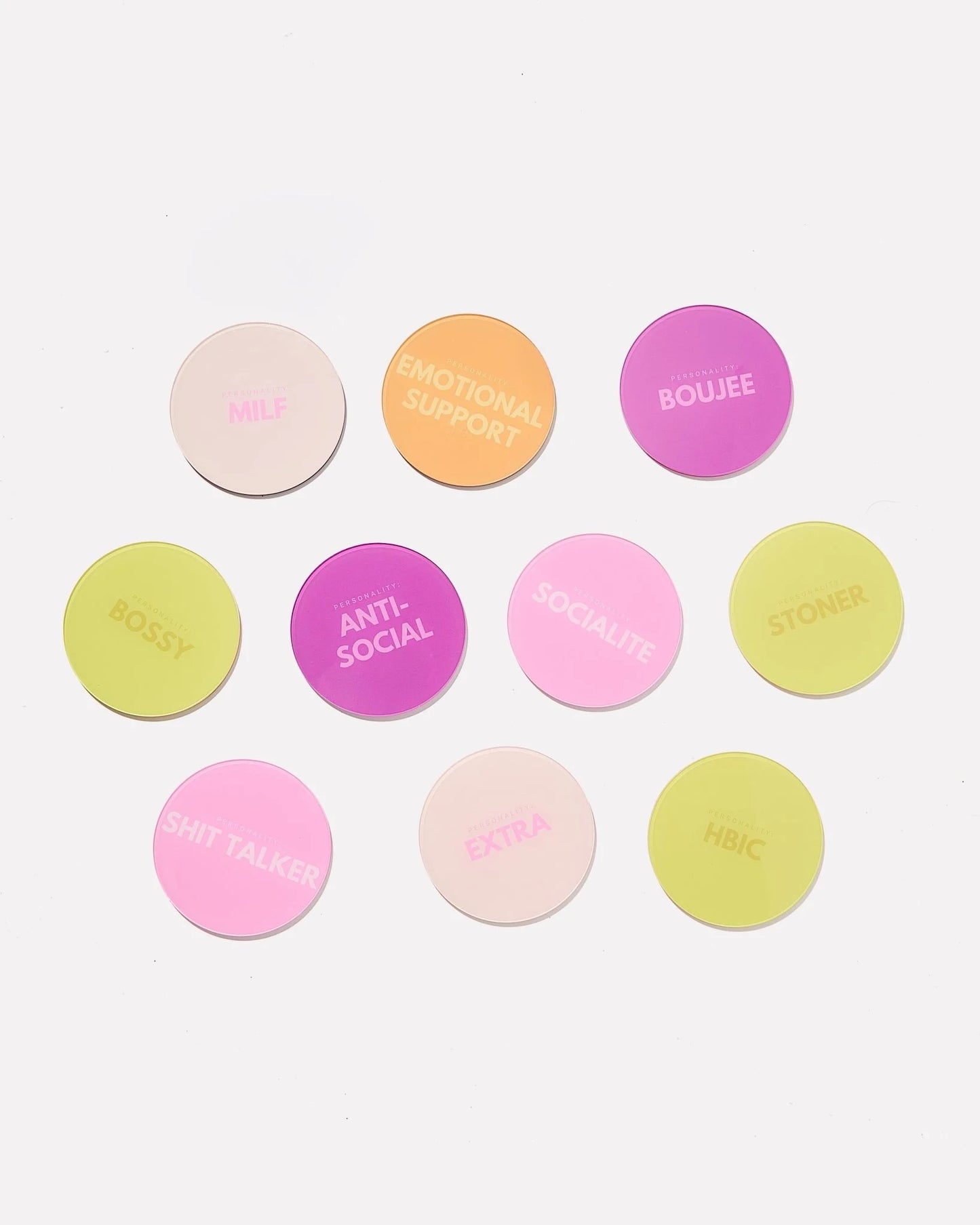 Party Personality Acrylic Coasters: Boxed Set of 10 x 2