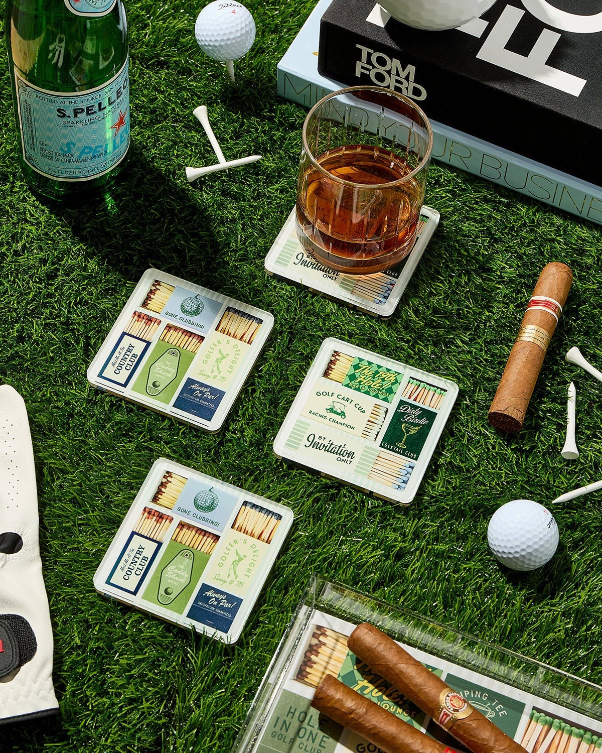 Golf Matchbook Coasters: Set of 4