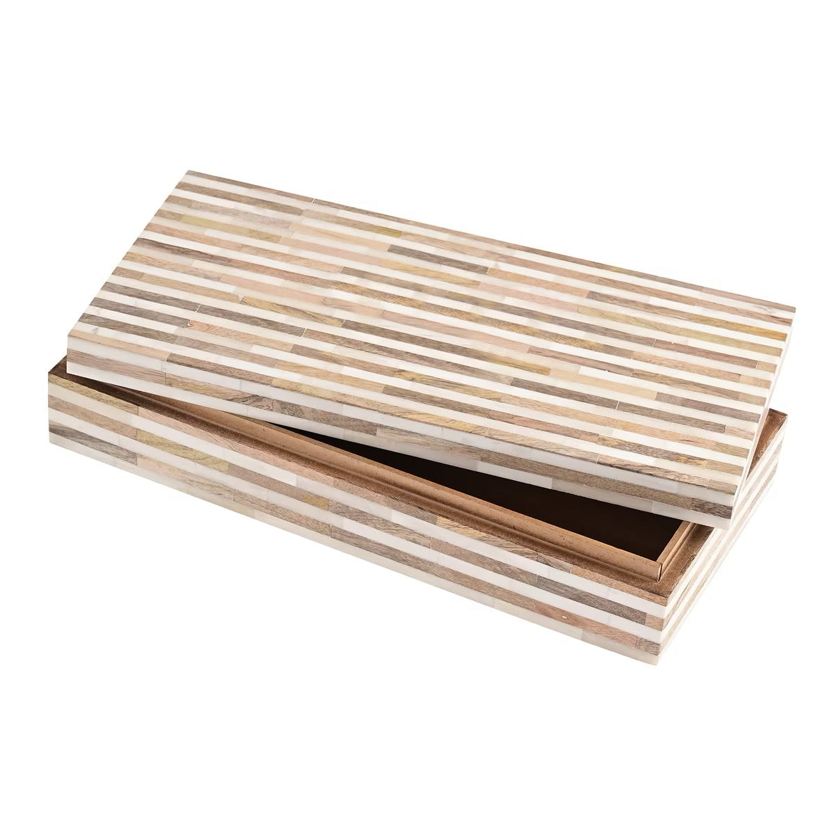 Wood and Bone Decorative Boxes, S/2 Natural and White