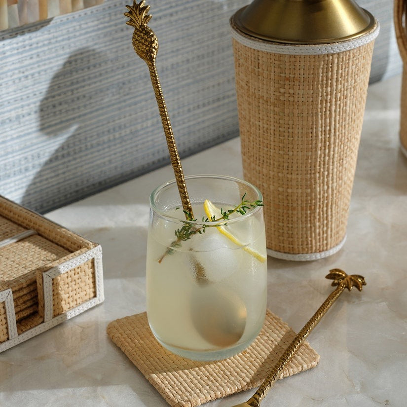 Gable Natural/White, Cocktail Shaker, Raffia/Leather/Gold