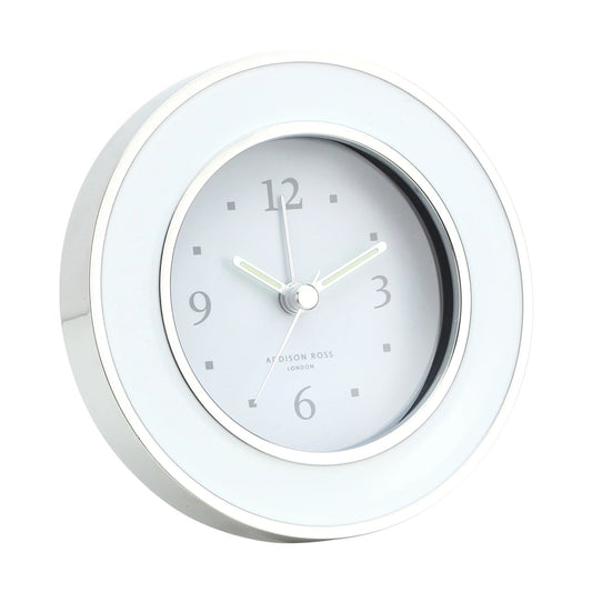 White Silver Silent Clock - Circular