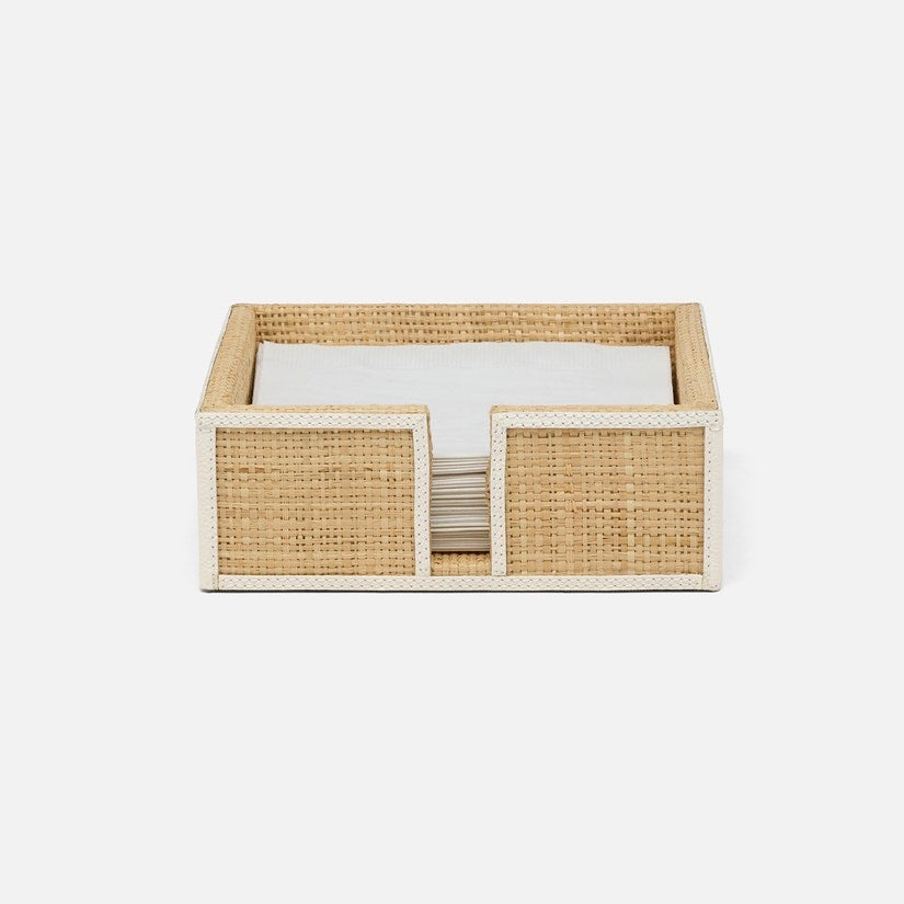 Gable Natural/White, Luncheon Napkin Tray, Raffia/Leather