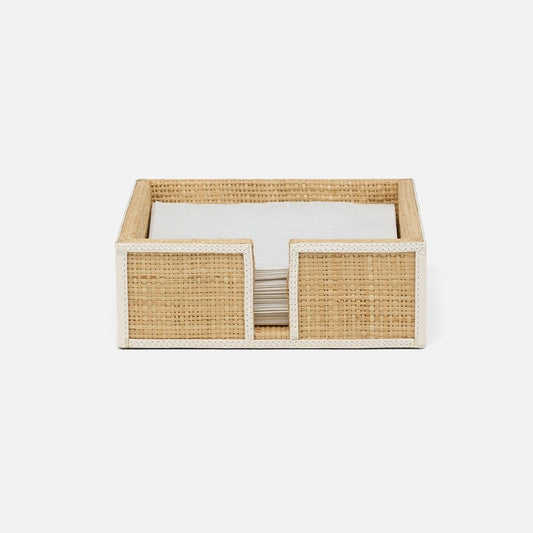 Gable Natural/White, Luncheon Napkin Tray, Raffia/Leather