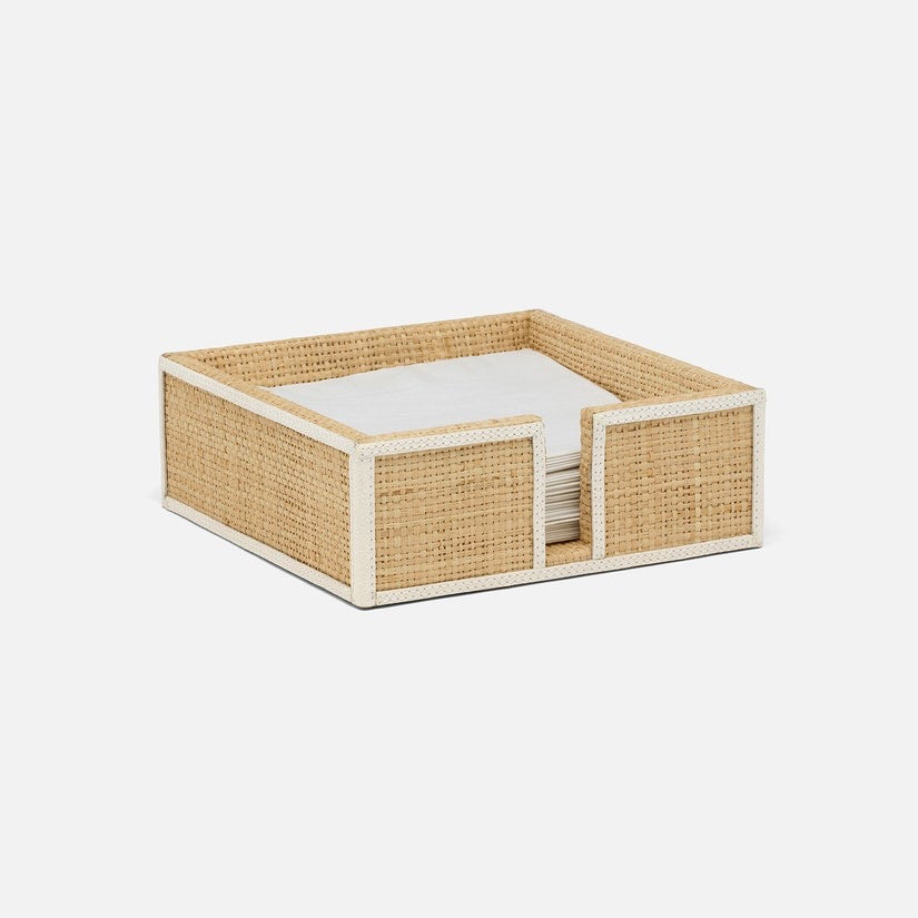 Gable Natural/White, Luncheon Napkin Tray, Raffia/Leather