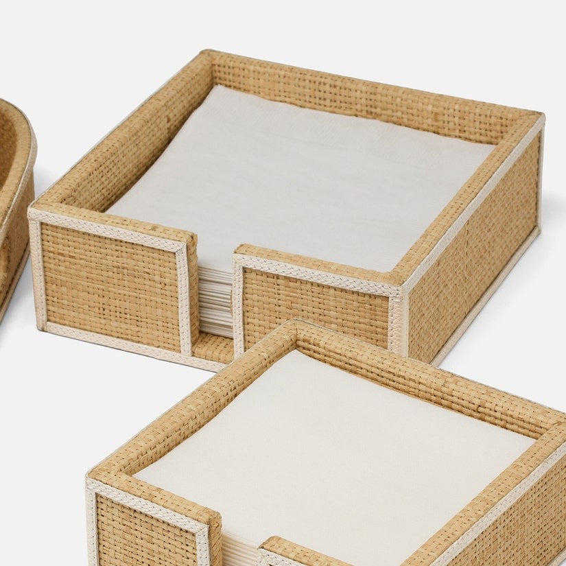 Gable Natural/White, Luncheon Napkin Tray, Raffia/Leather