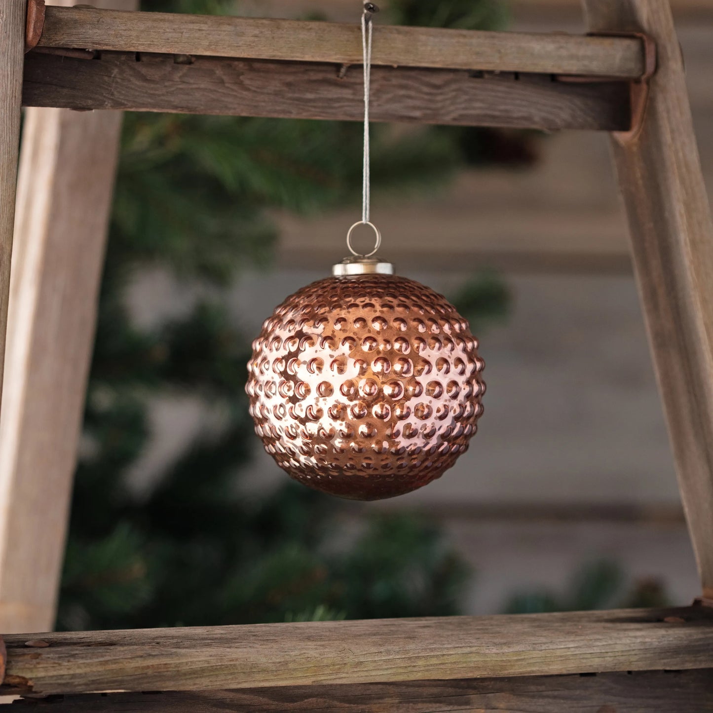 Round Hobnail Rose Mercury Glass 6" Ornament