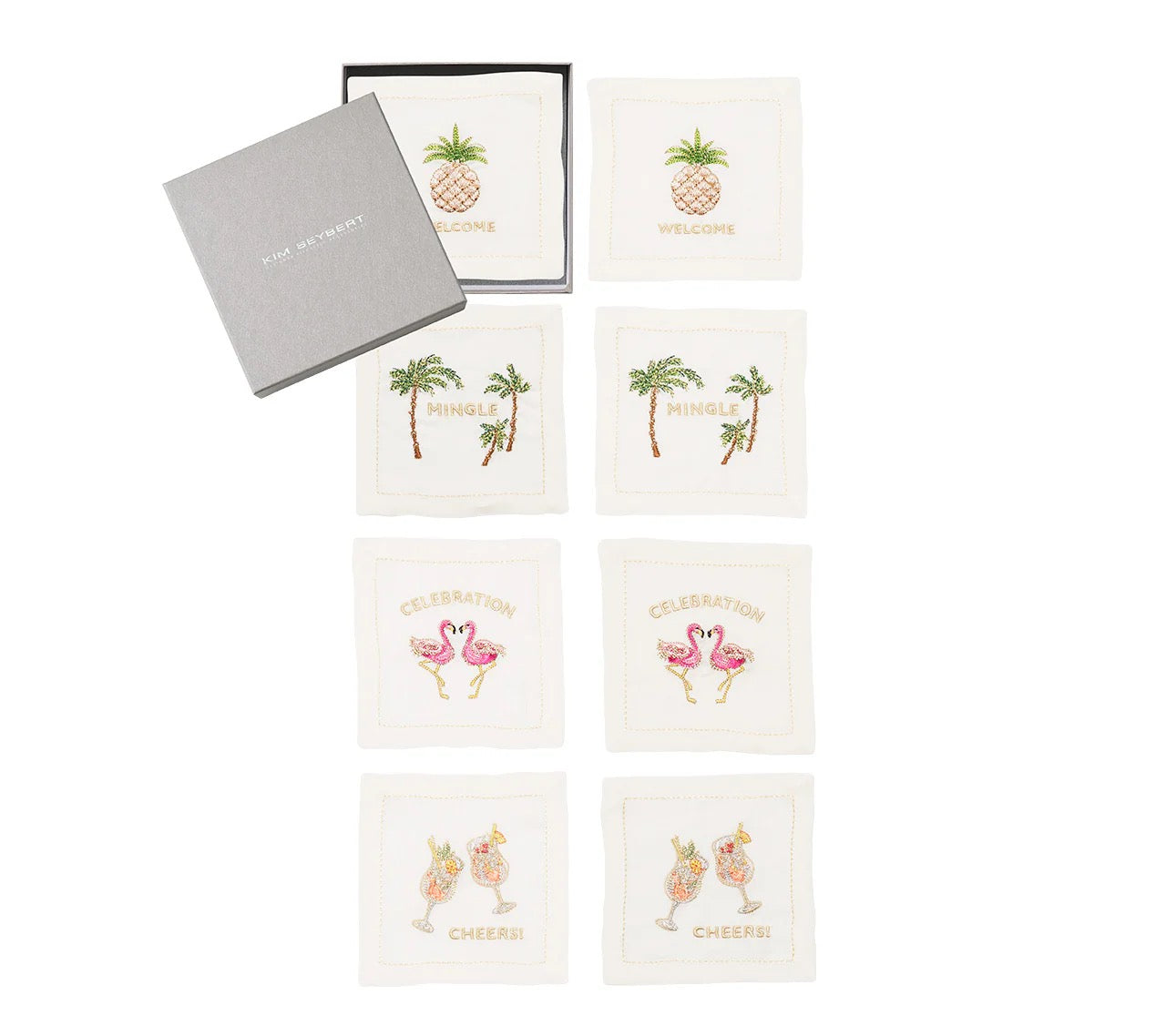 Mingle Cocktail Napkin in White & Multi, Set of 8