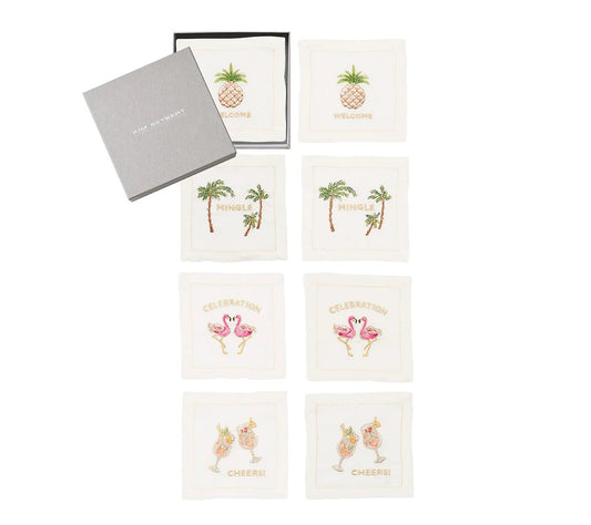 Mingle Cocktail Napkin in White & Multi, Set of 8