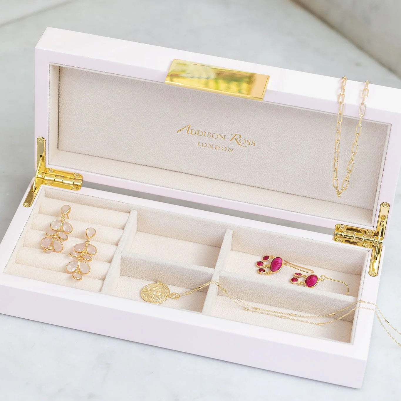 White Lacquer Jewelry Box with Gold