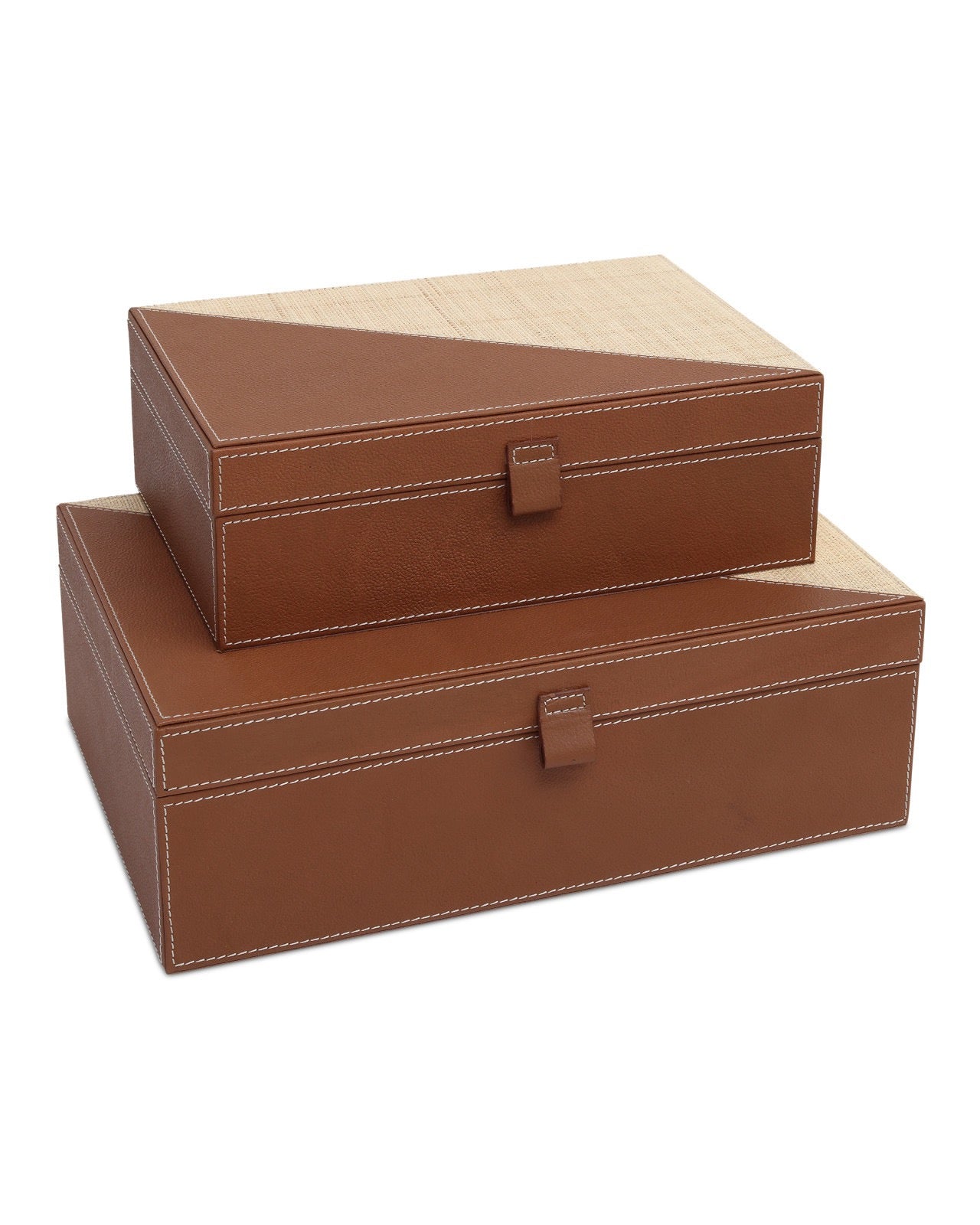 Raffia/Leather Boxes, Set of 2