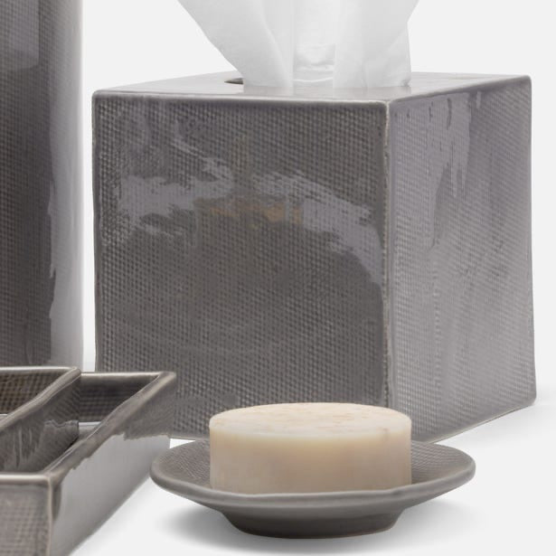 Cordoba Gray Burlap Tissue Holder