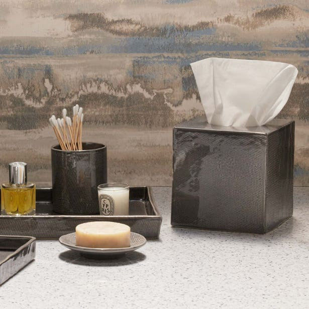 Cordoba Gray Burlap Tissue Holder