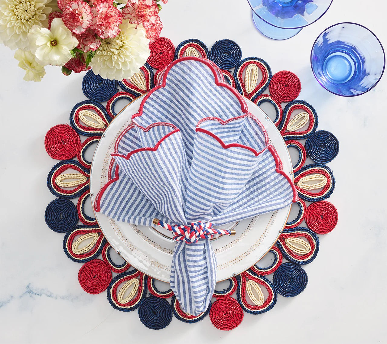 Rope Knot Napkin Ring in Red, White, Blue, Set of 4