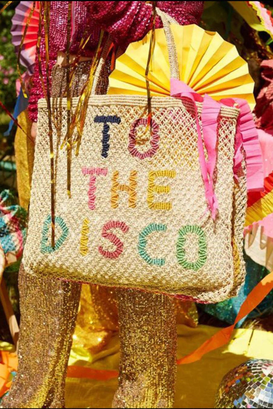 To the Disco Stripe B & W Large Jute Tote