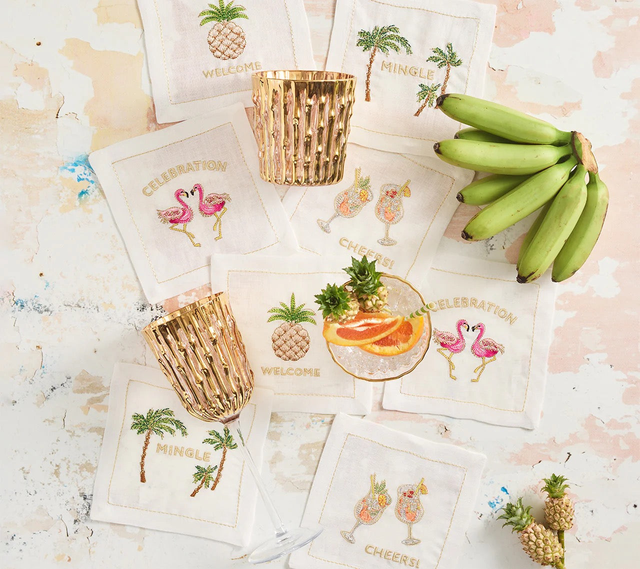 Mingle Cocktail Napkin in White & Multi, Set of 8