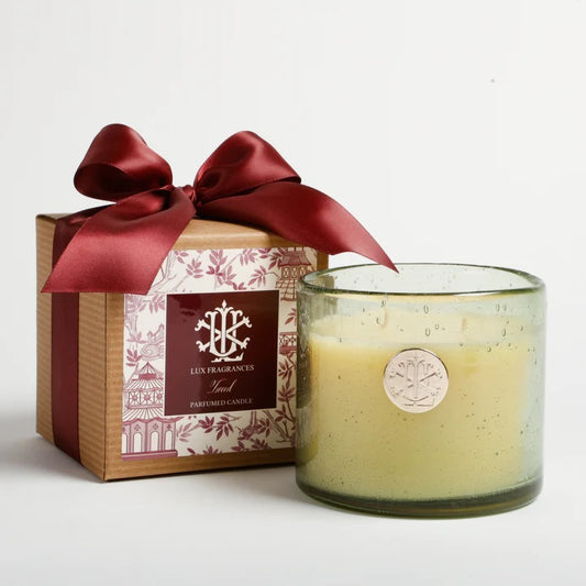 Tweed 13oz Candle in Green Glass with Bow