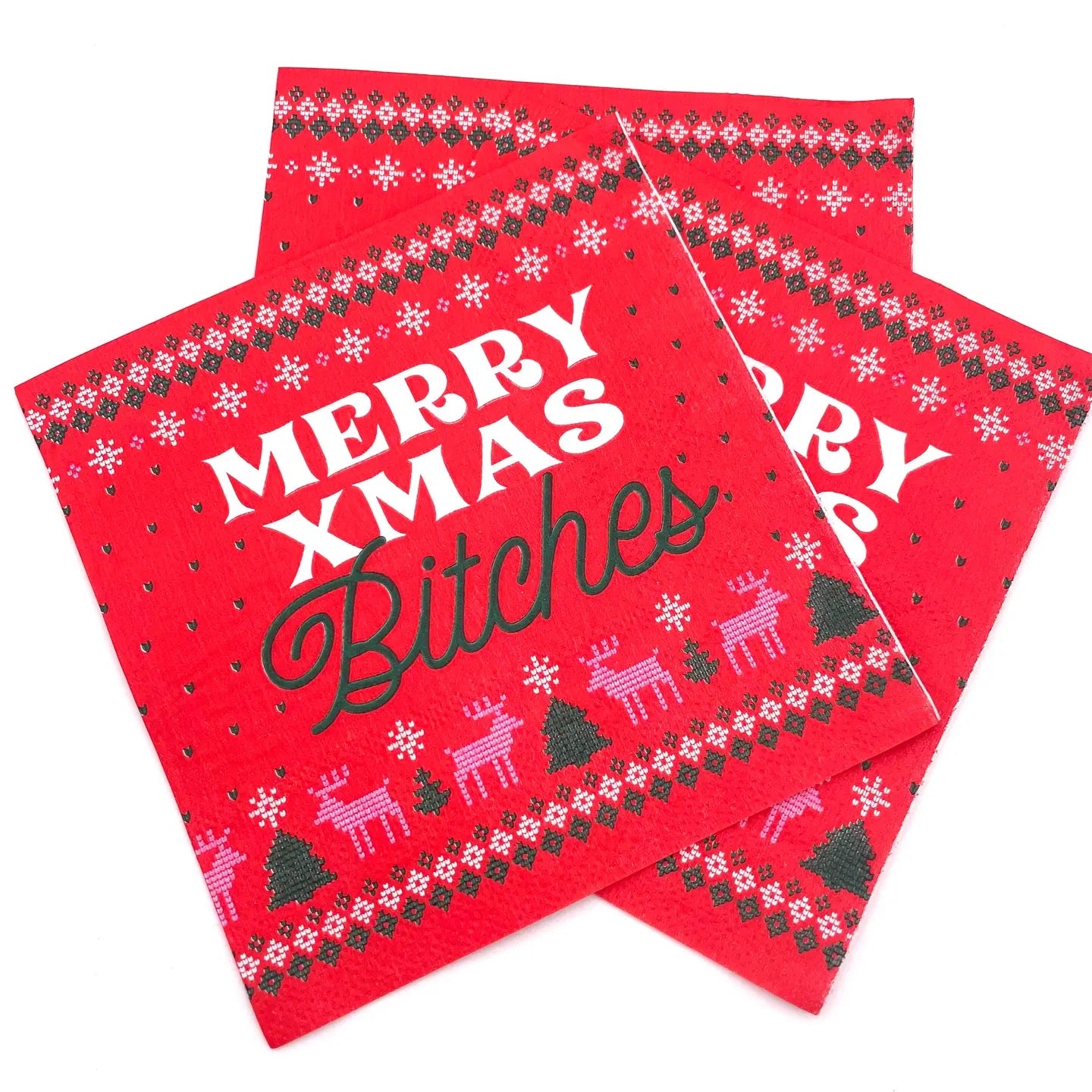 Funny Christmas Cocktail Napkins - Merry Xmas B*tches