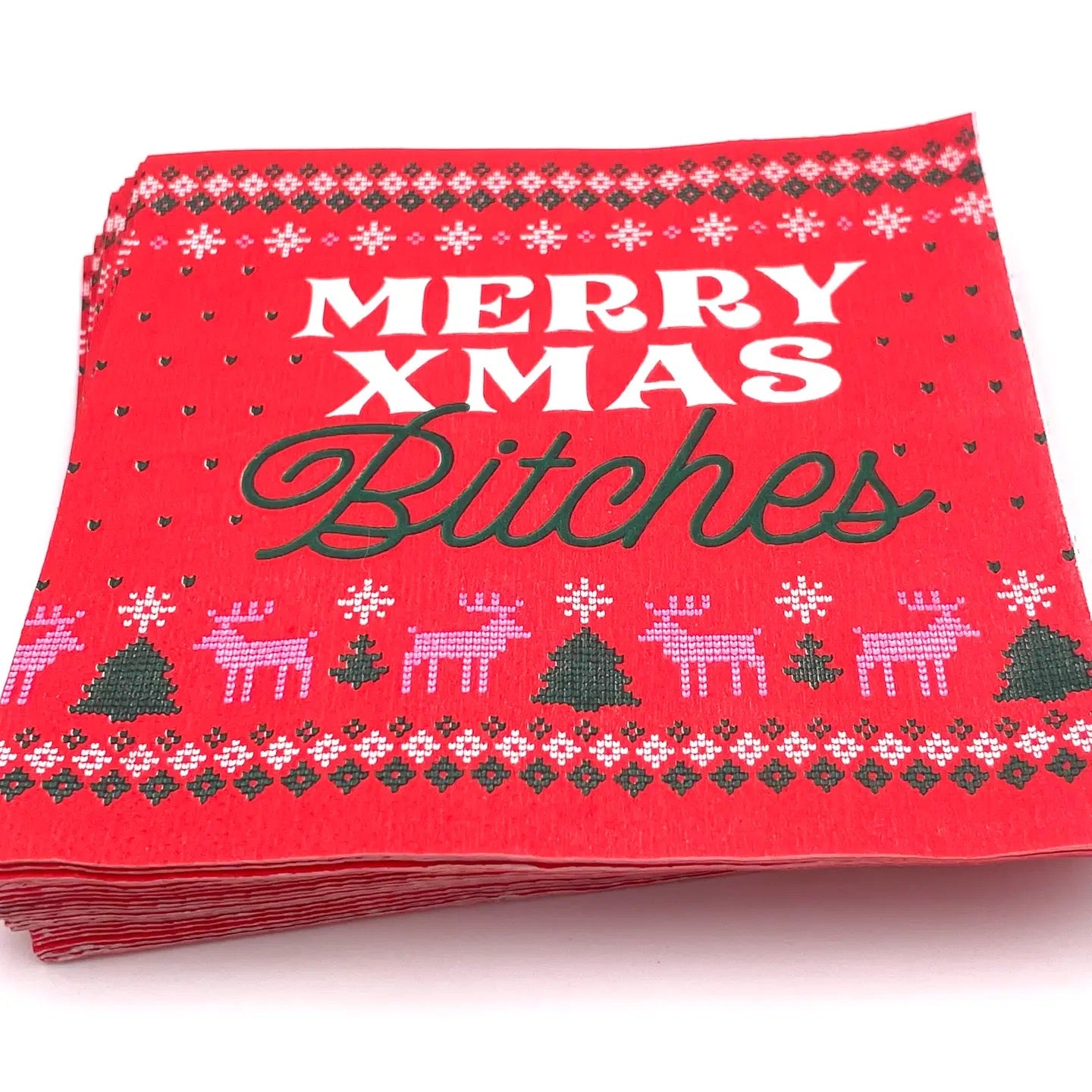 Funny Christmas Cocktail Napkins - Merry Xmas B*tches