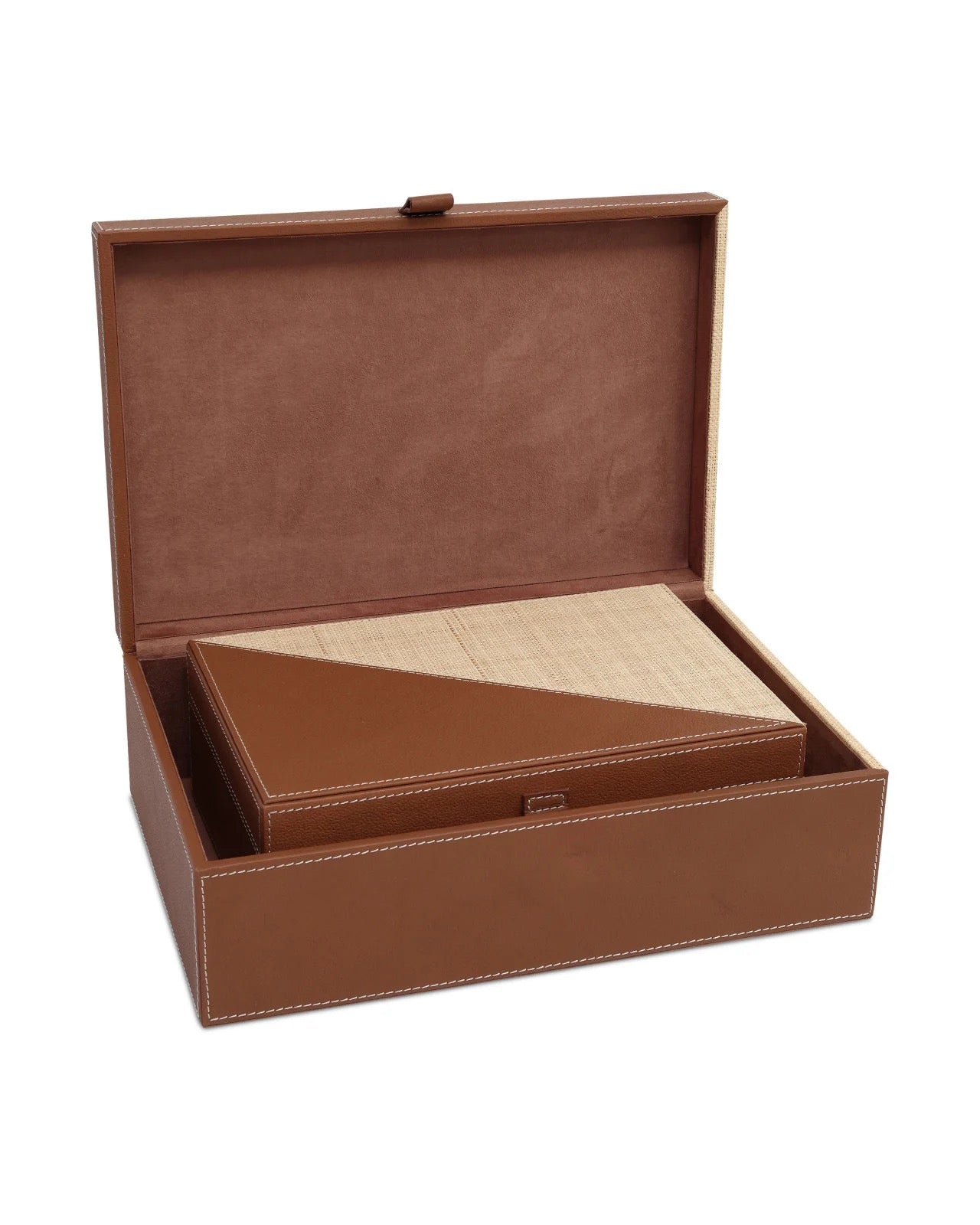 Raffia/Leather Boxes, Set of 2