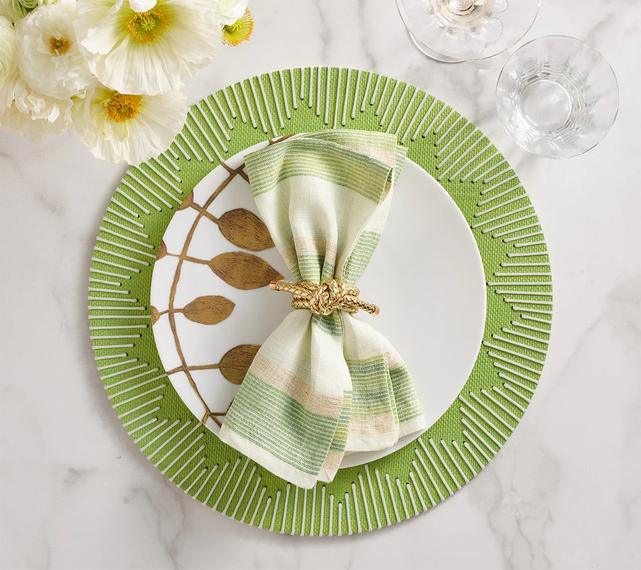 Dream Weaver Placemat in Green & White, Set of 4