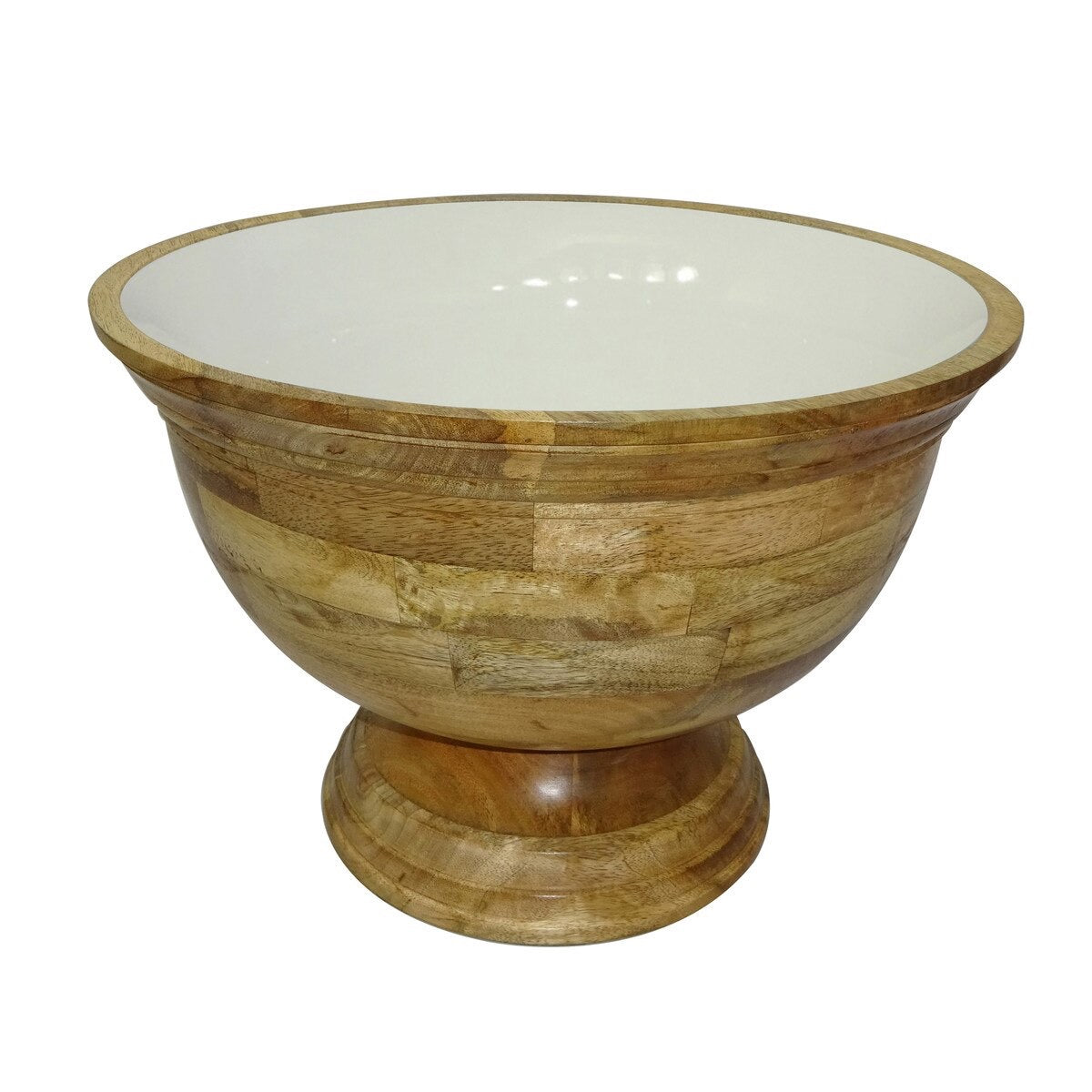 Medium Enamel and Mangowood Pedestal Bowl 13" W White/Natural