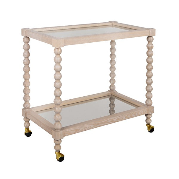 Isadore Co Bobbin Style Bar Cart in Light Cerused Oak