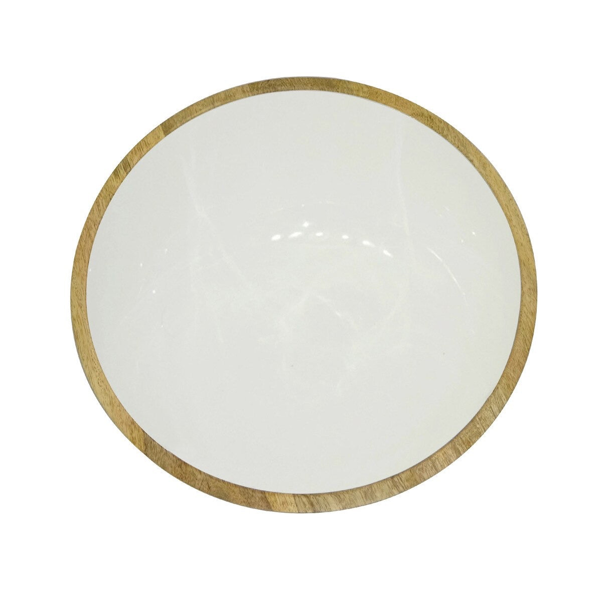 Medium Enamel and Mangowood Pedestal Bowl 13" W White/Natural