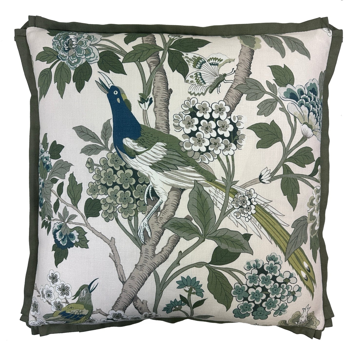 Hydrangea Bird Green 22" Pillow