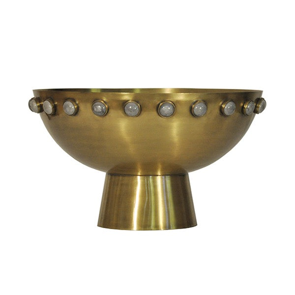 Harvey Antique Brass Bowl with Stone Detail