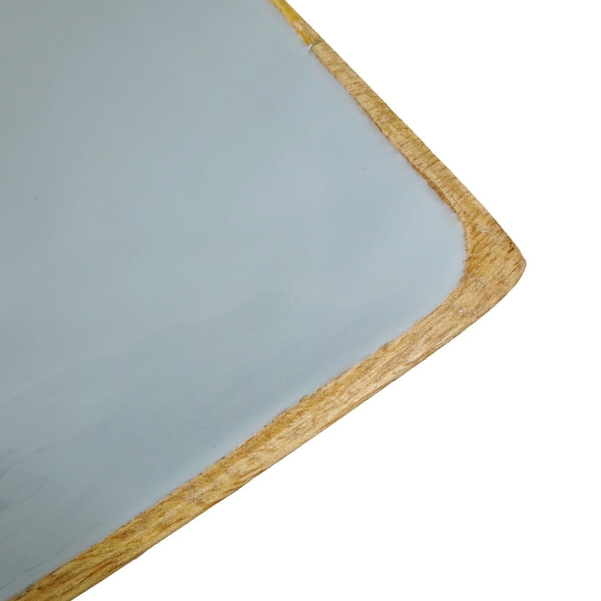 Enamel and Mangowood Rectangular Trays, 2 Piece Set Blue/Natural