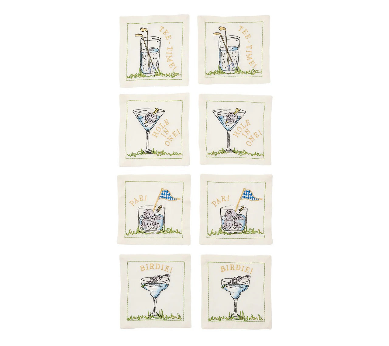 Tee Time Cocktail Napkin in White & Multi, Set of 8