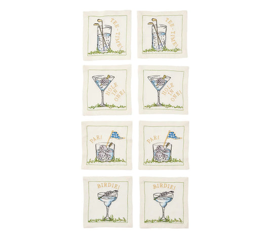Tee Time Cocktail Napkin in White & Multi, Set of 8