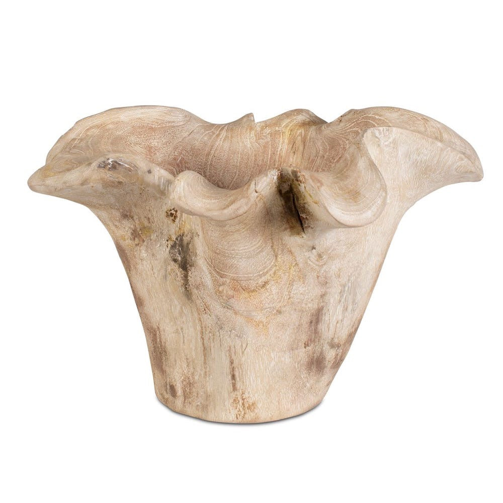 Teak Flow Outdoor Bowl, White Wash