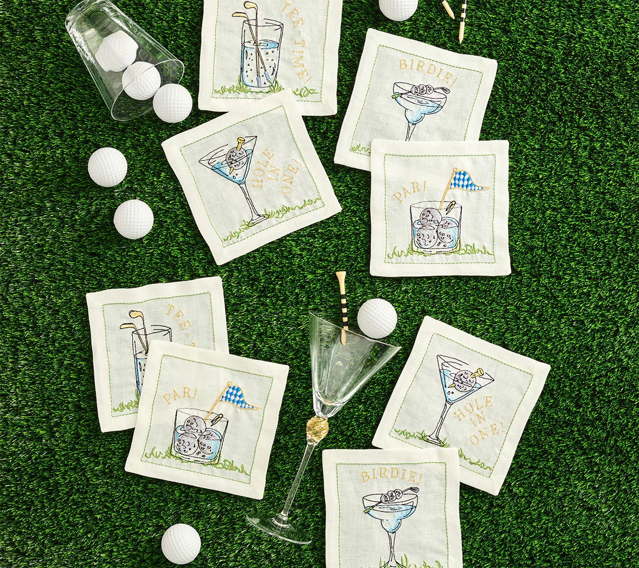 Tee Time Cocktail Napkin in White & Multi, Set of 8
