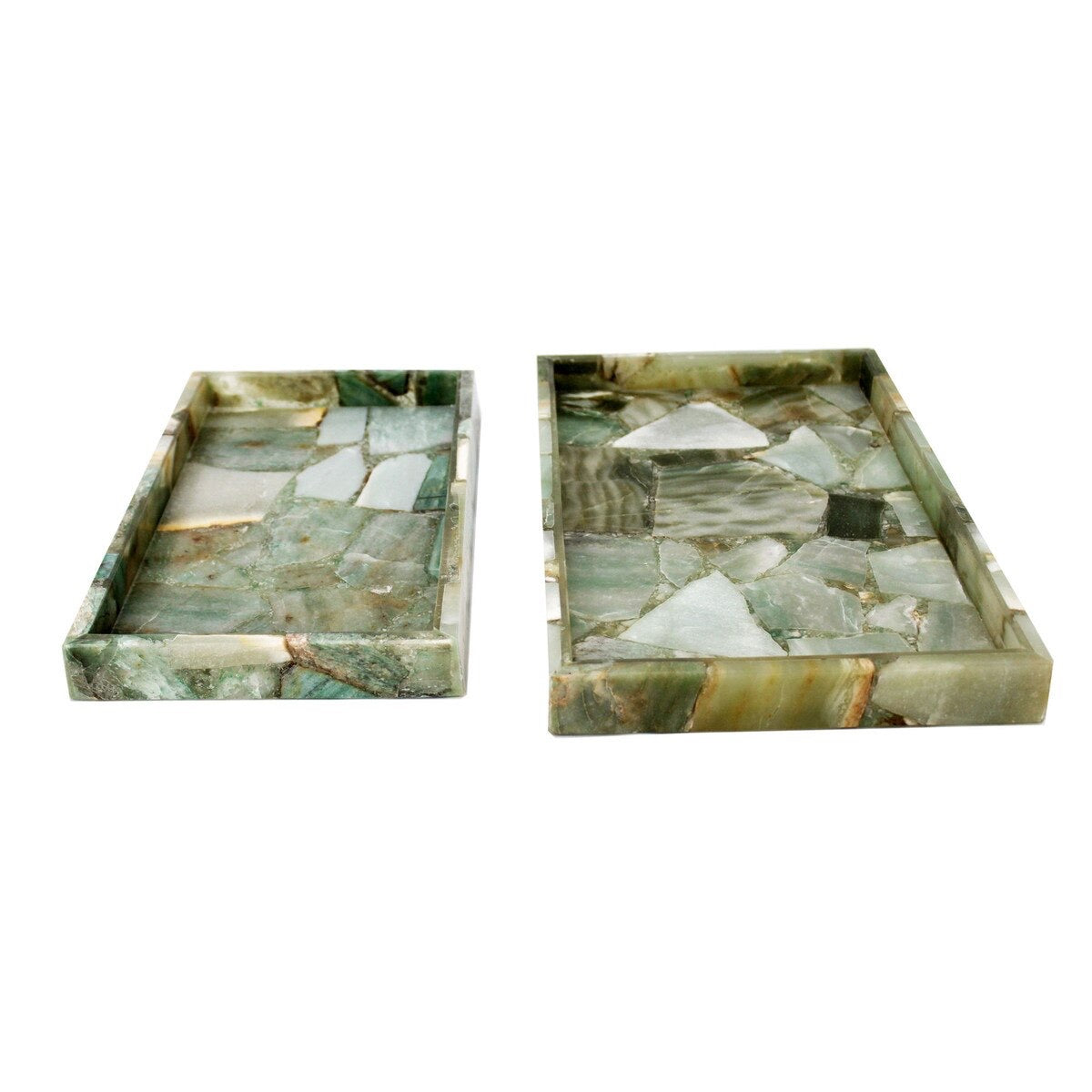 Rectangular Agate Trays - 2 Piece Set, Green