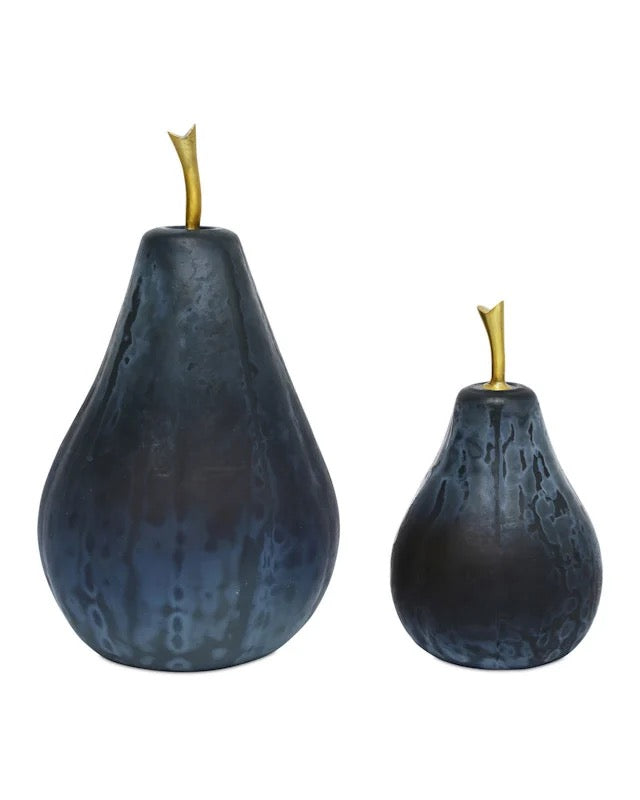 Glass Dark Blue Pear - Set of 2
