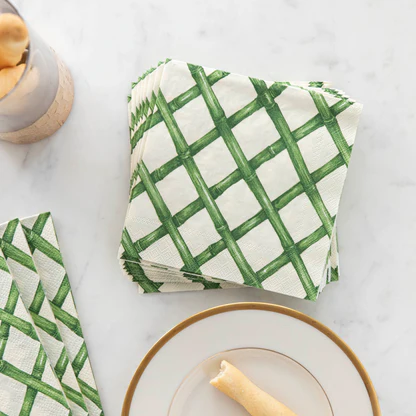Green Bamboo Lattice Cocktail Napkins